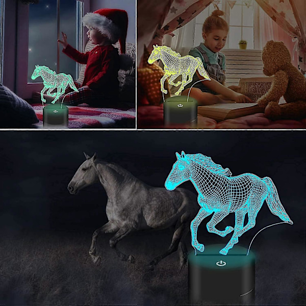 Häst Illusion 3D med fjärrkontroll 16 färger/dimning/timerfunktion, födelsedagspresent för damer, barn, pojkar, flickbebisar