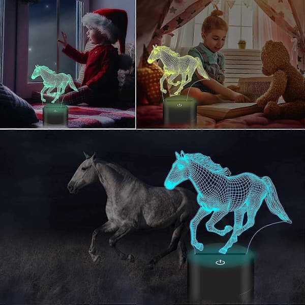 Hest Illusjon 3D med fjernkontroll 16 farger/dimming/timerfunksjon, bursdagsgave til damer, barn, gutter, babyjenter