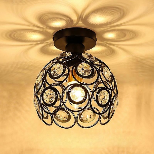 Svart Modern Vit Kristall Taklampa, E27 Semi Flush Mount Mini Kristallkrona Lämplig för Inomhusbelysning, Vardagsrum, Veranda, Hall