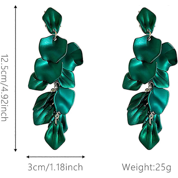 (Mörkgrön) Akryl Rosblad Örhängen Hängande Överdrivna Blomörhängen Droppformade Blommiga Tofsörhängen Dark Green