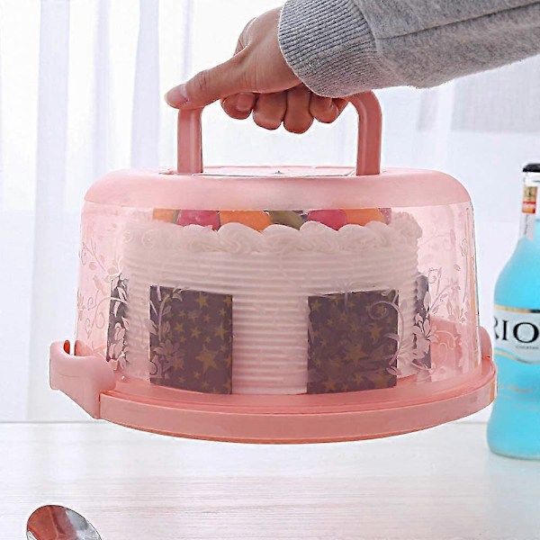Runde Kake Transportbokser, Kakebeholder, Bærbar Rund Kakeboks med Lokk og Bærehåndtak for Transport av Paier, Kjeks, Desserter, 2 Stykker