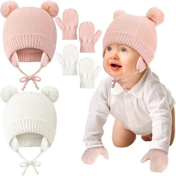 Unisex Vinter Baby Småbarn Hatt Vante Set Varm Fleece Stickad Mössa Nyfödd Mössa Vante, 1-4 År B