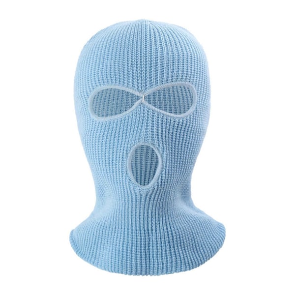 (Himmelsblå) Vinter Unisex Stickad Mössa Tre Hål Enfärgad Helmask Balaclava Dome Stickad Ansiktsskydd Mössa för Utomhuscykling Sky Blue