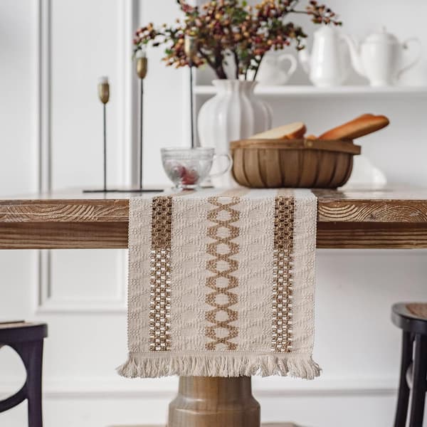 Vaskbar makrame bordløber med kvaster til hjem og køkken, 30 x 140 cm