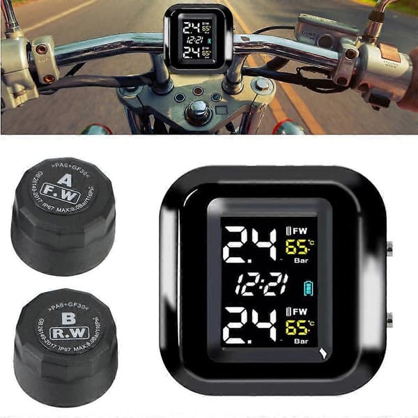Motorcykel TPMS Däcktrycksövervakningssystem Med 2 Externa Sensorer USB-Laddare Däcktemperatur Alarm Kit Motorcykel