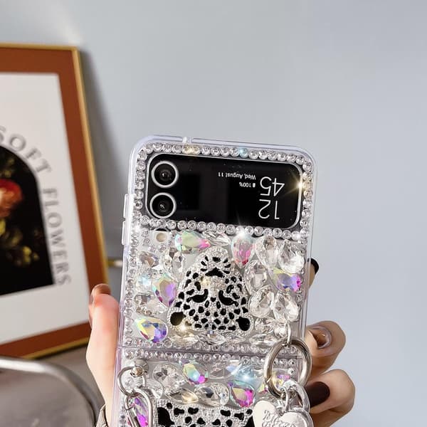 Mobilskal med kedja för Samsung Galaxy Z Flip 4, strassdesign