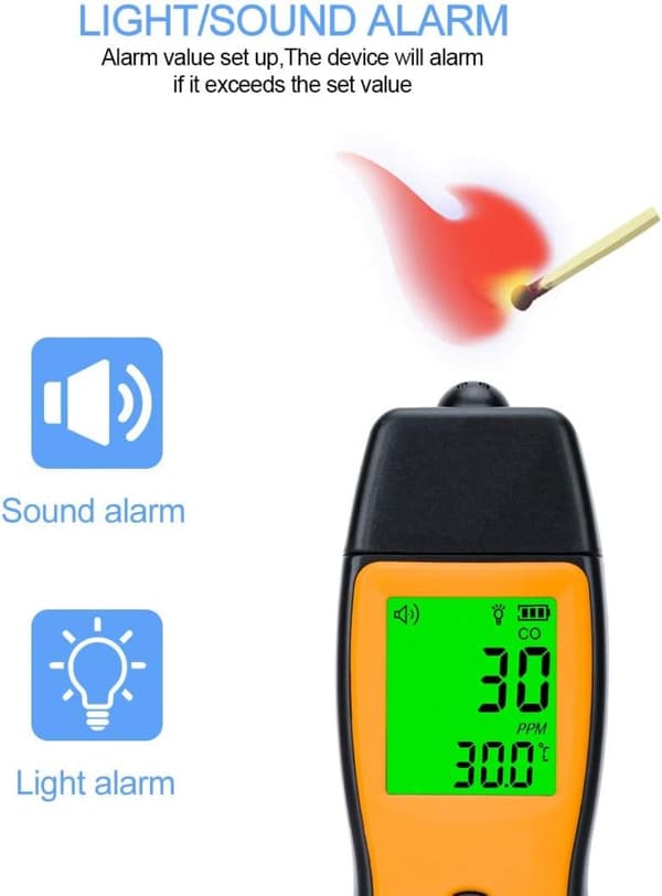 Håndholdt kulilte-måler, 80Db CO-lækagedetektor, CO-gasanalysator