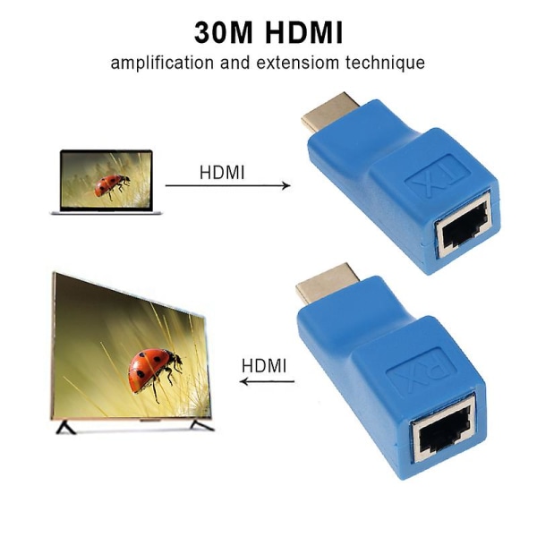 HDMI-förlängare 4k-portar LAN-nätverksförlängning upp till 30 m över Black