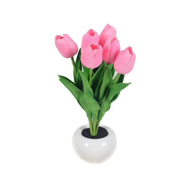 Bordlampe LED Tulip Lampe Kunstig Blomst Liten Nattlampe for Soverom Nattbordslampe