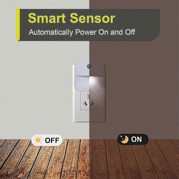 LED nattlys pluggsett, smarte nattlys med skumringssensor EU-plugg