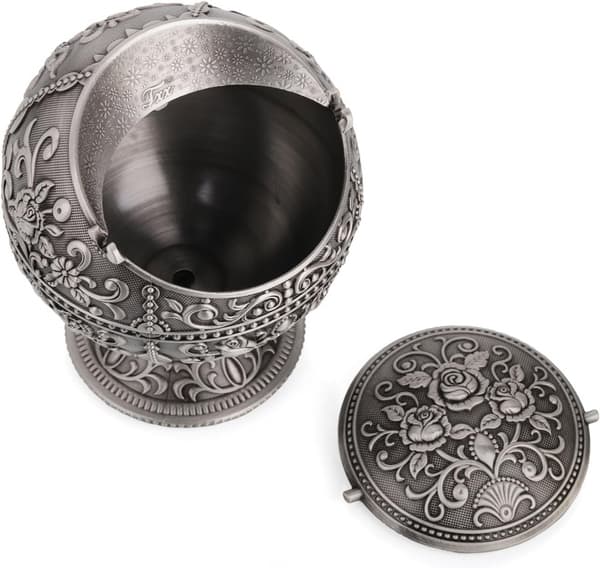 Retro luova tuhkakuppi+kansi Ette-metallille, kannettava