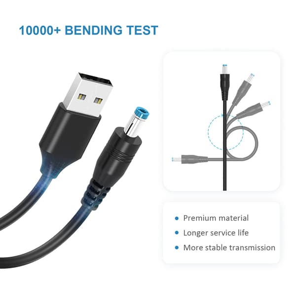 Powseed 5V universell DC-strømkabel, USB til DC-ladekabel med 13 adapterplugger for webkamera-ruter, opptaker, Bluetooth-høyttaler, skanner, DVR, Ha