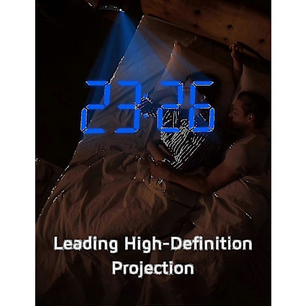 (Blå Siffra blå Projektion) Projektionsväckarklocka, Digital Klocka Med 180° Roterbar Projektor, 3 nivåer Ljusstyrka Dimmer, YH
