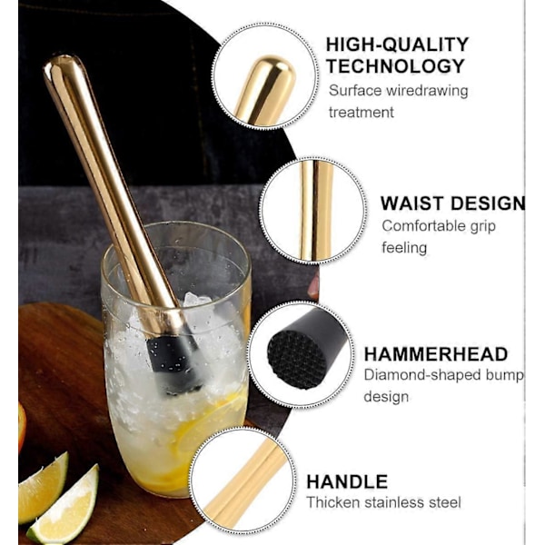 Cocktail Muddler Shaker Sæt - Metal Isknuser &amp; Blandeværktøj til Bartending