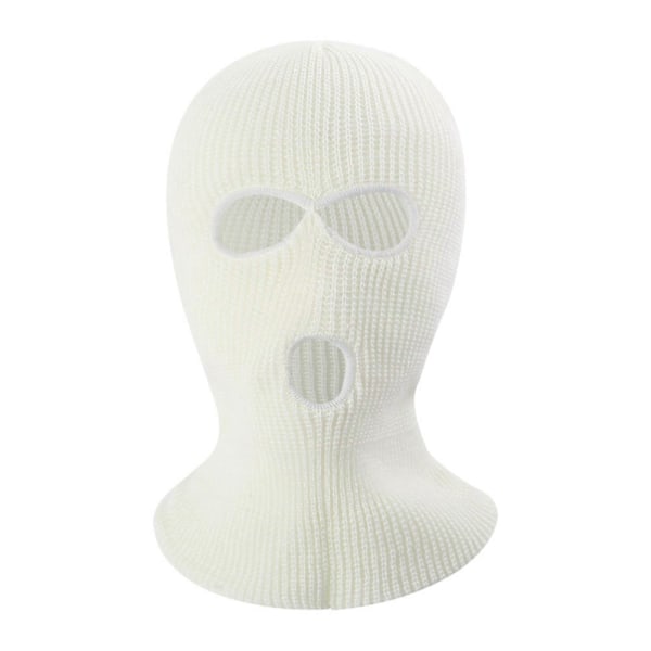 (Vit) Vinter Unisex Stickad Mössa Tre Hål Enfärgad Helmask Balaclava Dome Stickad Ansiktsskydd Mössa för Utomhuscykling White