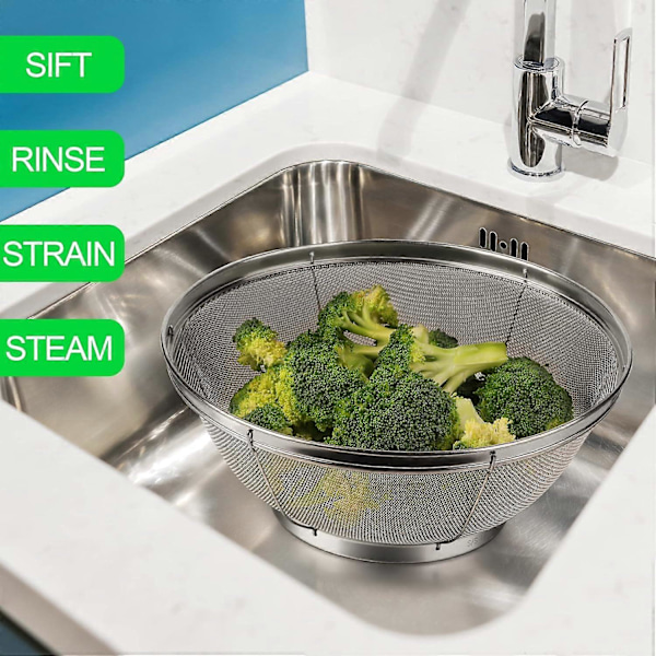 5-pack rostfria silar för köksbruk, för att sila, dränera, skölja, ånga, i flera storlekar