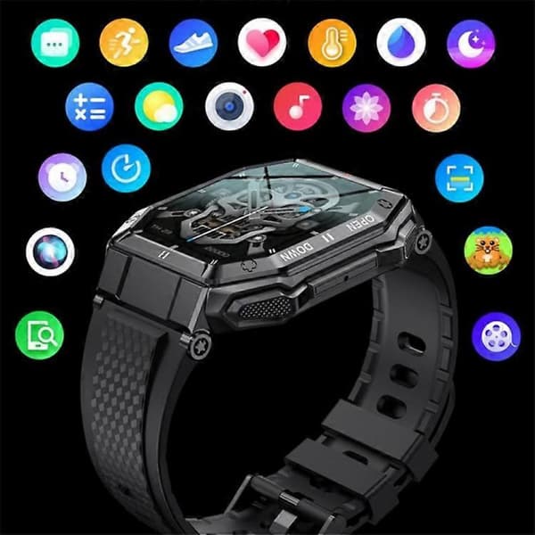 K55 1.85\" IPS Smartwatch Bluetooth-samtal Musikklocka Utomhus Multi-Sportläge Hälsoklocka med Puls Blodtryck Bloo