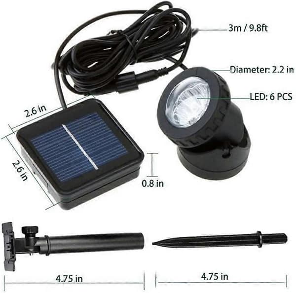 Solcelle Damlamper, 6LED Undervandslamper Undervands Solcelle Vandtætte Landskabsspotlights til Have Springvand Pool Udendørs (Varm Hvid)