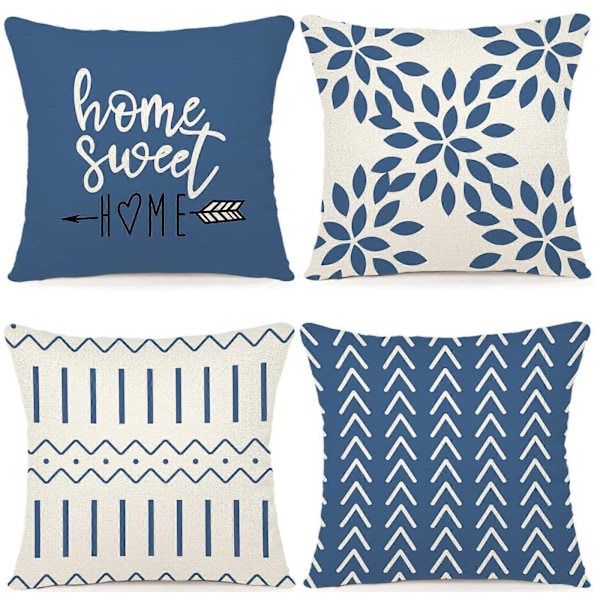 Putetrekk Sett med 4 Putetrekk Lin Putetrekk Dekorativt Putetrekk for Sofa Hage Seng Divanpute, Lyseblå-45*45cm