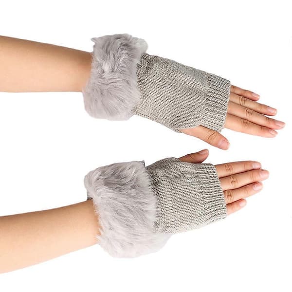 3 Par Päls Handskar Nya Stickade Ull Öppna Fingerhandskar Faux Ull Halvfingerhandskar C