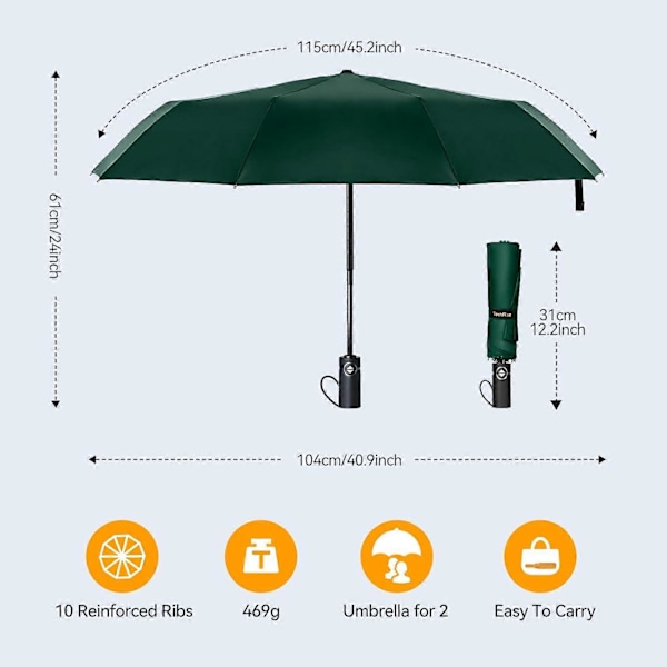 Vindtæt Golfparaply - 10-Rib Automatisk Åbne/Lukke Design til Kraftig Regn?