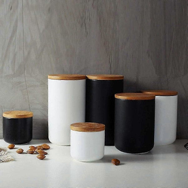 1 Burk Matförvaringsburk med Modern Design Lufttät Försegling Bambulock för Löst Te Kaffe Kryddor Nötter Snacks Förvaring 1000ml