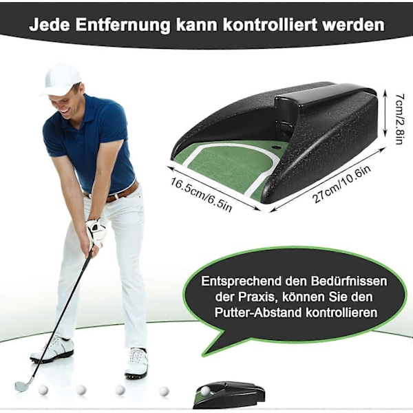 Golf puttingmaskin, putttränare, automatisk puttsåtergivning, automatisk golfbollsreturmaskin