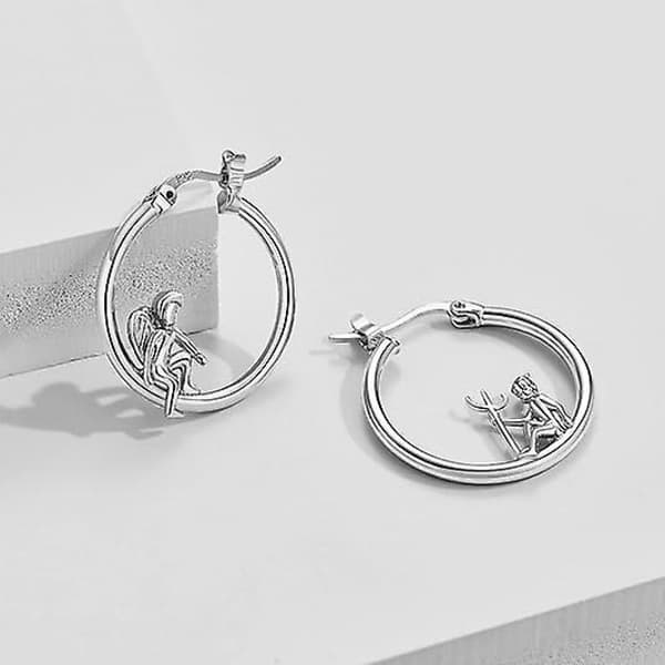 14k Guld Engel Djævel Hoop Uens Øreringe Til Kvinder Piger Smykkegaver 925 Sterling Sølv Stift