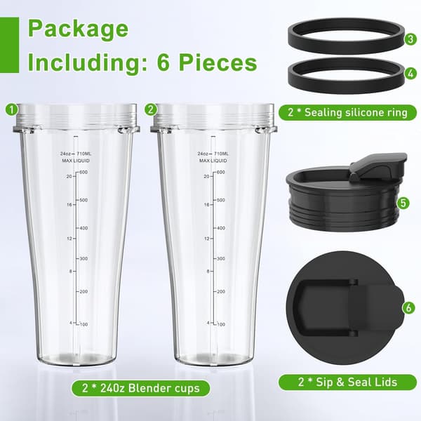1 STK Blender Reservedeler Kompatibel med Ninja, 24oz Ninja Blenderkopper med lokk