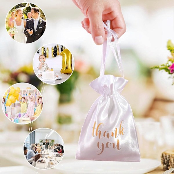 Sett med 50 Takke Satin Gaveposer, 10x15 cm, Elegant for Bryllup