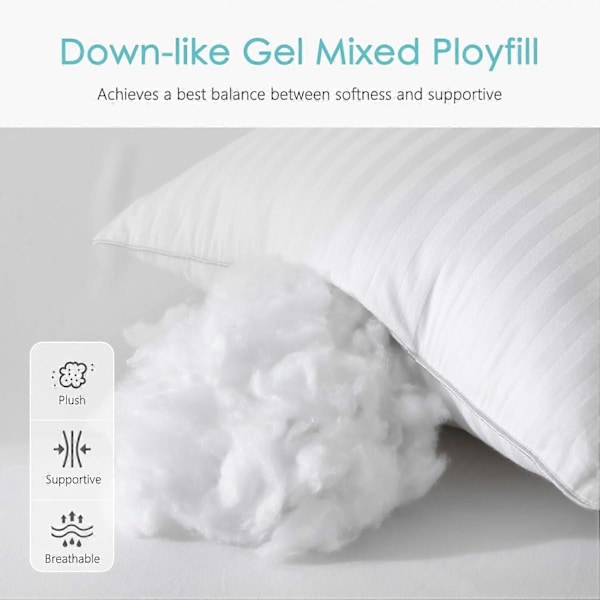2 King Size Dunalternativ Gel Polyfill Fylte Puter for Hotellstil Innlegg 50x91 cm