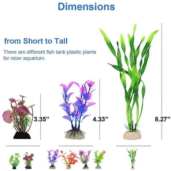 Akvarium Dekor Planter med Resin Knust Tønne og Hule Stein Utsikt, 12 stk Akvarium Dekor Planter Plast, Akvarium Tilbehør, Fiskehule