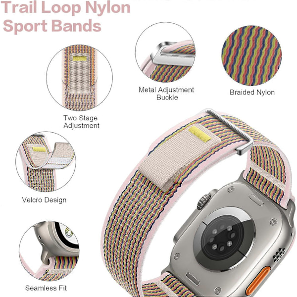 Iriskende Hvit Kompatibel med Apple Watch Ultra 49mm 45mm 44mm 42mm, Justerbar Nylon Sportsreim for Apple Watch Series Ultra 8 7 6 5 4 3 2 1