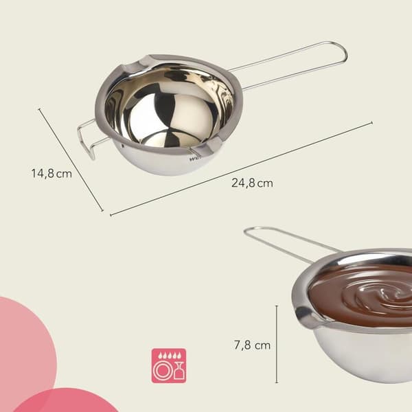 Dobbeltvægget smeltedigel til smeltning af chokolade og smør. Tåler opvaskemaskine. Rustfrit stål. 14 cm.