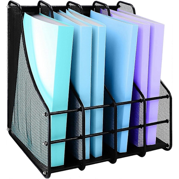 A4 Metal Mesh Skrivebordsmagasinholder, Kontoropbevaringsorganisator med 4 rum, Metal Mesh Magasinholder, Skrivebordsorganisator Bordopbevaring til Kontor Ho