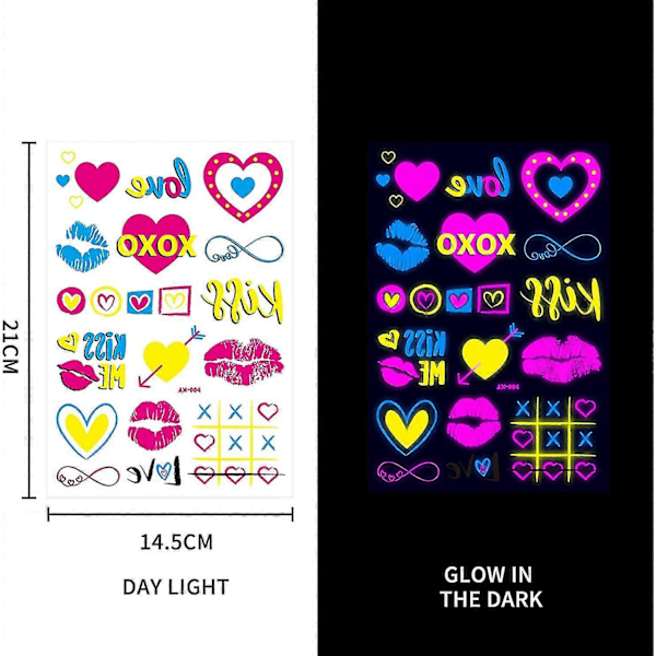 4 ark neon temporära tatueringar, 80+ skimrande designer lyser UV neon kropps- och ansiktstatueringar, vattentäta smyckestatueringar