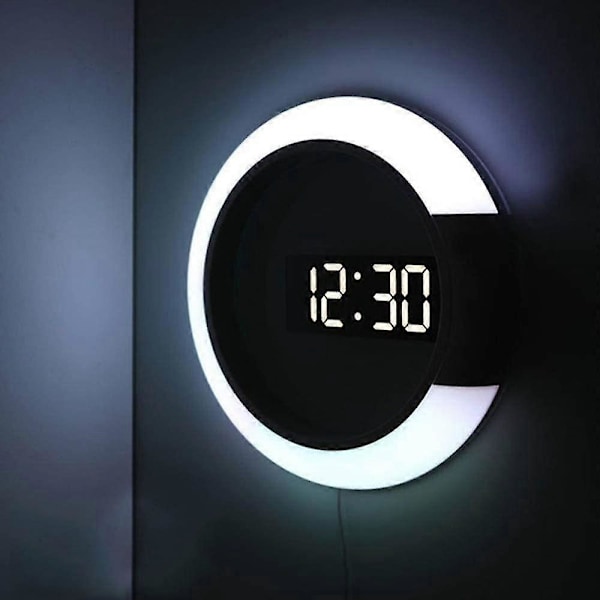 Wow LED Veggklokke, Kreativ Fjernkontroll, Digital Klokke, Hul Speil, Temperatur Alarm, 7 Fargeskiftende, Nattlys for Hjemmekontor