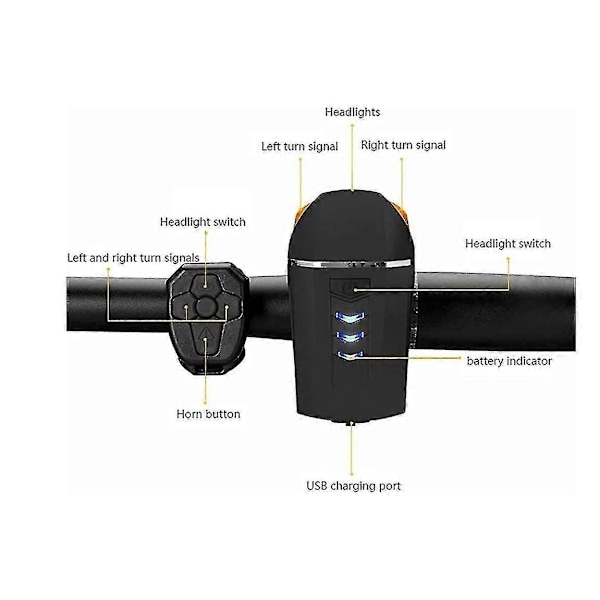 Sykkellys, Oppladbare Sykkellykter Foran og Bak - 350 Lumen Frontlykt &amp; Sett-sykkelbjelle - Vanntett - Passer Alle Sykler, Hybrid, Landevei (svart)