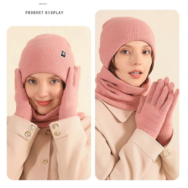 (Rosa) W Mössa Halsduk Pekskärmshandskar Set för Män och Kvinnor, Mössa Handskar pink