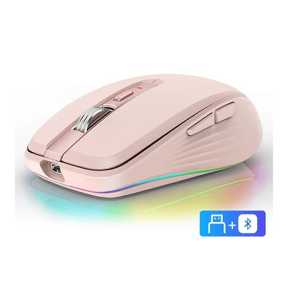 (Rosa) 2.4G Dual-Mode Bluetooth 5.1 Trådlös Mus, USB-Laddning