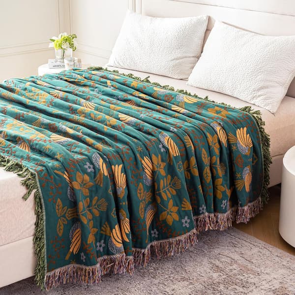 MSGKV Boho Plaid 152x203 cm, 100% Bomuldstæpper til Sofa Seng, Bomuldsquilt Rejse Musselin Tæpper Bondegårdsindretning Blød Letvægts Picnic