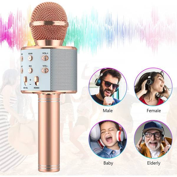 Trådlös mikrofon Karaoke Bluetooth mikrofon (rosaguld)