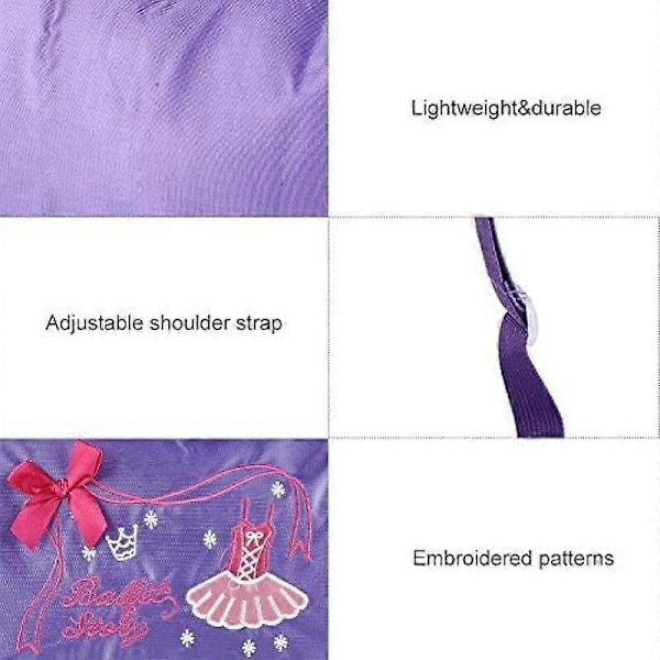 Ballettveske for barn, jenters danseskulderveske brodert tote med justerbar stropp og enkel glidelås for ballett, dans, basketball
