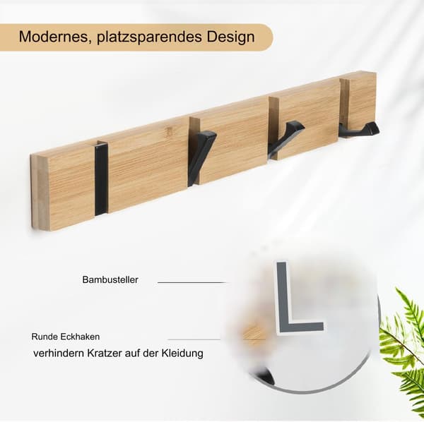 Vægmonteret knagerække, foldbar tøjkrog med 4 kroge til hatte, tørklæder