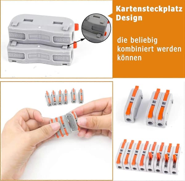 50-pack snabbkopplingsplintar med spak, elektriska kabelklämmor, kabelskor, breakout-kontakt, 2-ledar kompakt kontakt