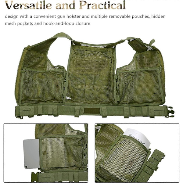 Militær Taktisk Mesh Vest, Kampvest med Bælte til Airsoft CS Spil Militær-grøn