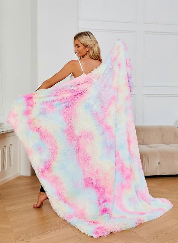 Søtt teppe, 160x200cm regnbueteppe, mykt, fluffy og varmt vendbart teppe i imitert pels, sofateppe, stue teppe, 200*230cm