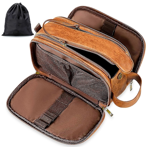 Necessär för män, Stor Rese Rakning Dopp Kit Vattentålig Badrum Toalettartiklar Organizer PU Läder Kosmetikaväskor