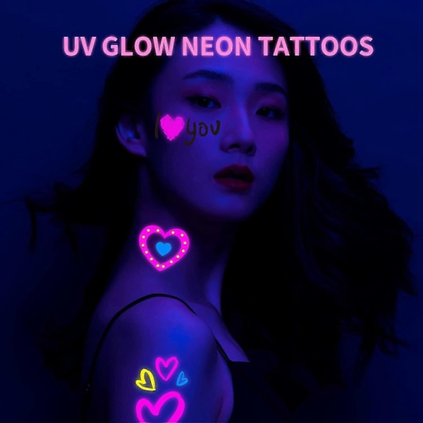 4 ark neon temporära tatueringar, 80+ skimrande designer lyser UV neon kropps- och ansiktstatueringar, vattentäta smyckestatueringar