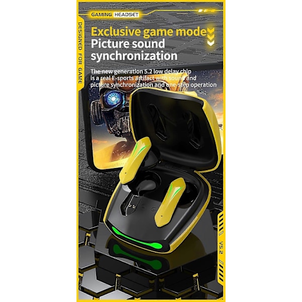 Trådlöst Binaural TWS Spel Headset med Låg Latens Touch Smart 5.2 Bluetooth för Gaming True Wireless In-Ear